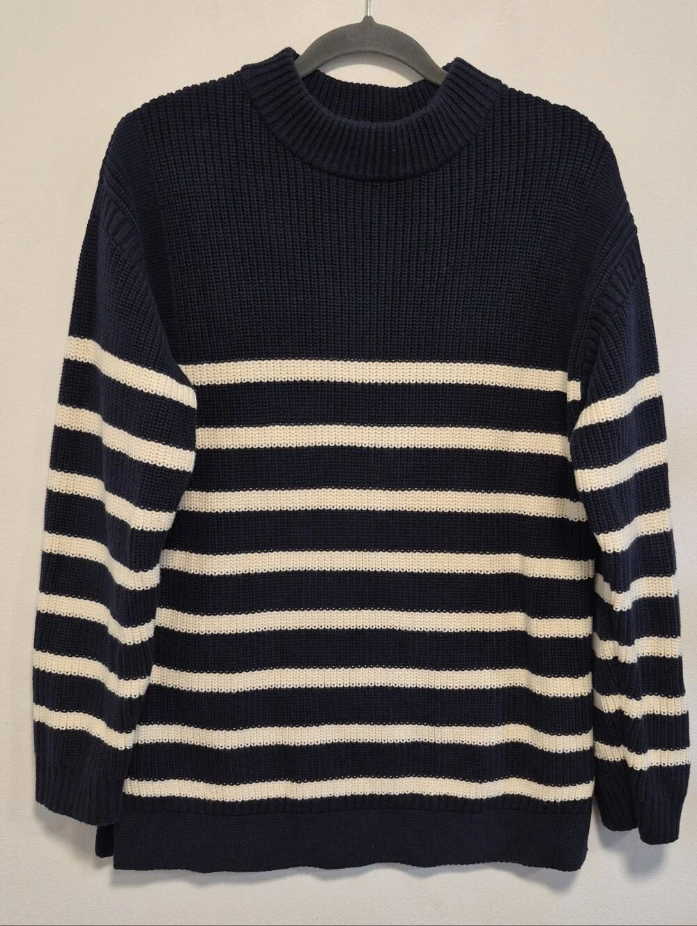 Banana Republic Fisherman Sweater Navy Striped Organic Cotton Men's Sz Small EUC